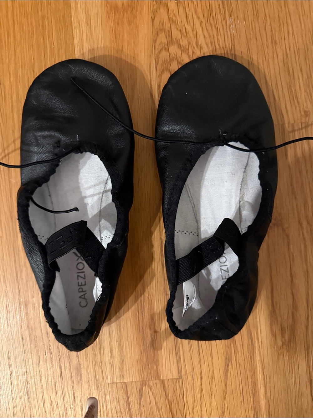 Capezio Kids Black Leather Ballet Flats with Elastic Strap